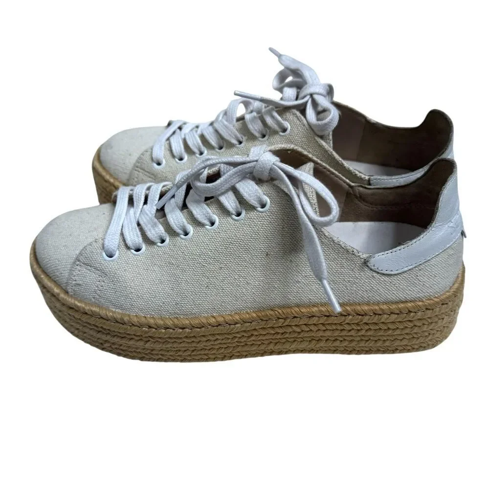 Schutz Luana Espadrille Platform Shoes Womens Size 7.5B Beige Canvas Lace Up
